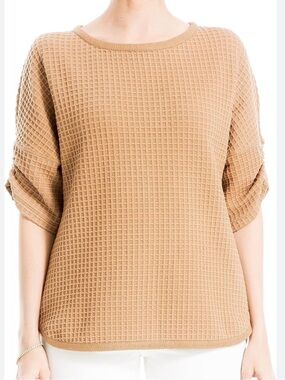MAX STUDIO Waffle Ruched Sleeve Knit Top